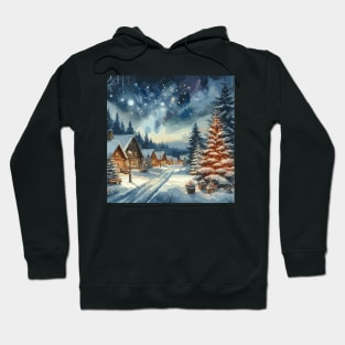 Winter Town Road at Night Hoodie